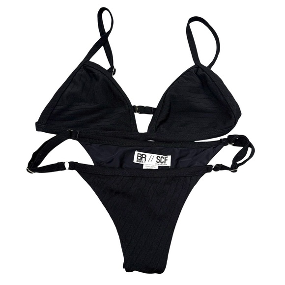 Beach Riot stone cold fox Kyla black triangle string bikini top & bottom large - Picture 2 of 8